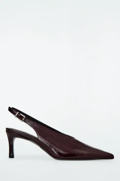 New COS POINTED PATENT-LEATHER SLINGBACK PUMPS BURGUNDY