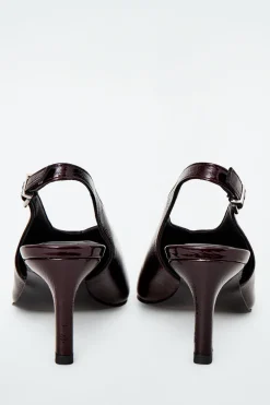 New COS POINTED PATENT-LEATHER SLINGBACK PUMPS BURGUNDY