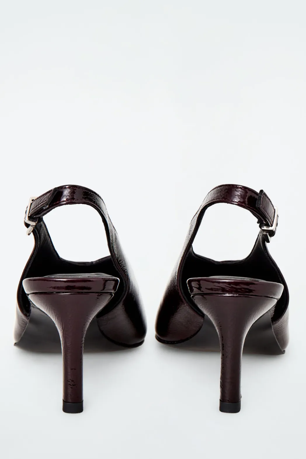 New COS POINTED PATENT-LEATHER SLINGBACK PUMPS BURGUNDY