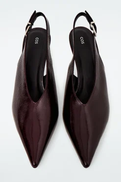 New COS POINTED PATENT-LEATHER SLINGBACK PUMPS BURGUNDY