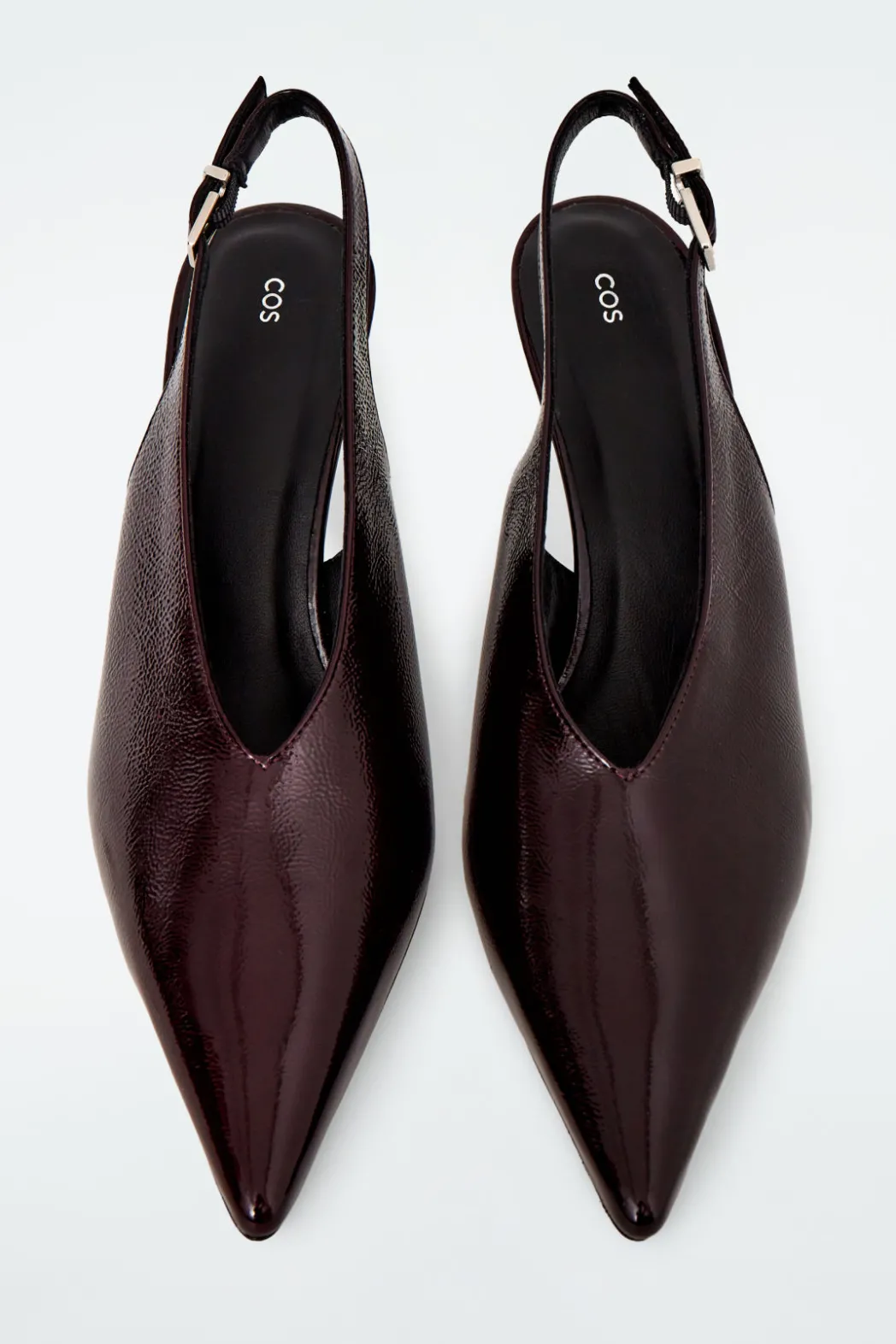 New COS POINTED PATENT-LEATHER SLINGBACK PUMPS BURGUNDY