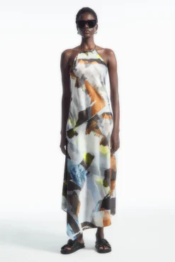 Discount COS PRINTED ASYMMETRIC MIDI DRESS LIGHT BLUE