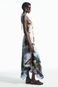 Discount COS PRINTED ASYMMETRIC MIDI DRESS LIGHT BLUE