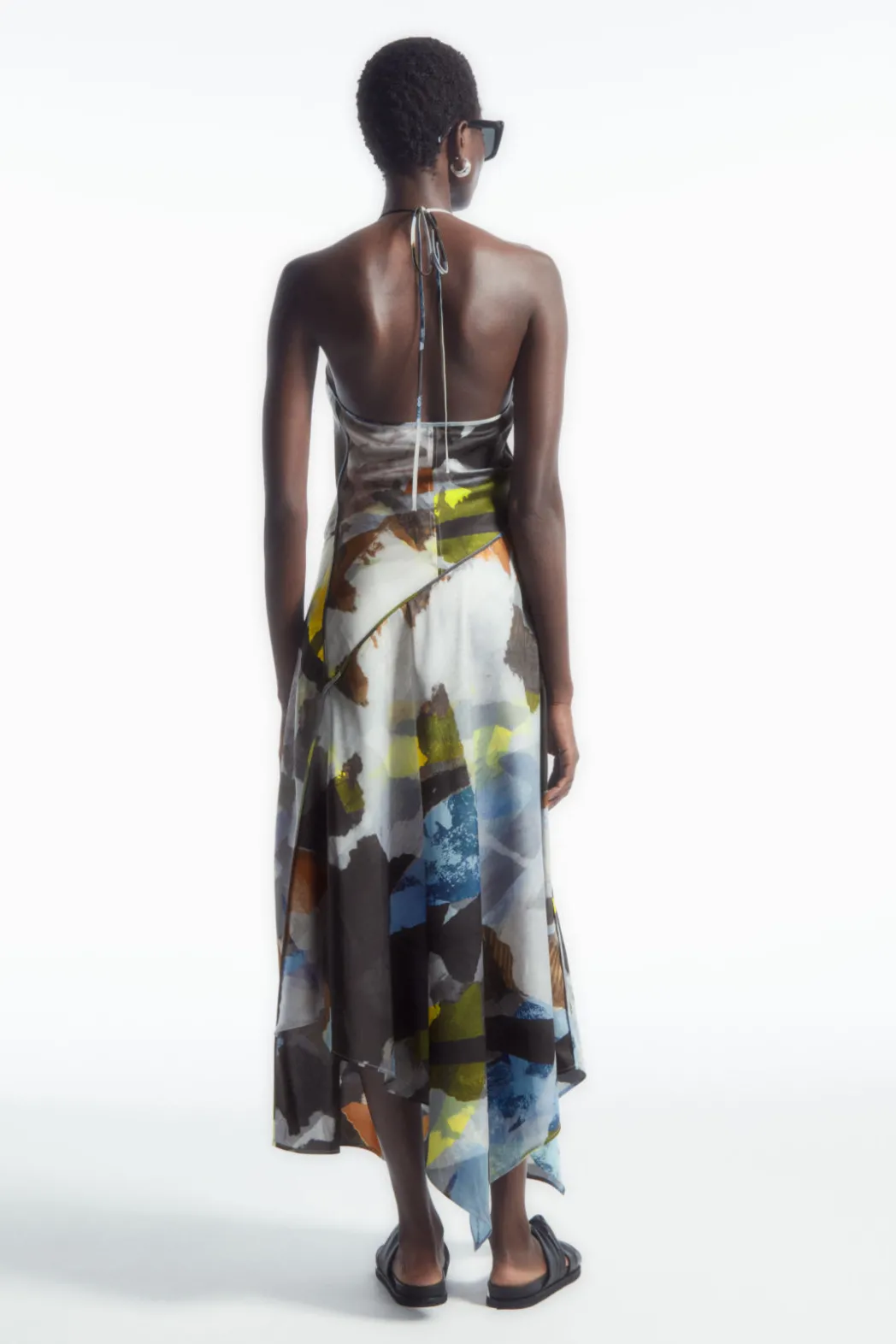 Discount COS PRINTED ASYMMETRIC MIDI DRESS LIGHT BLUE