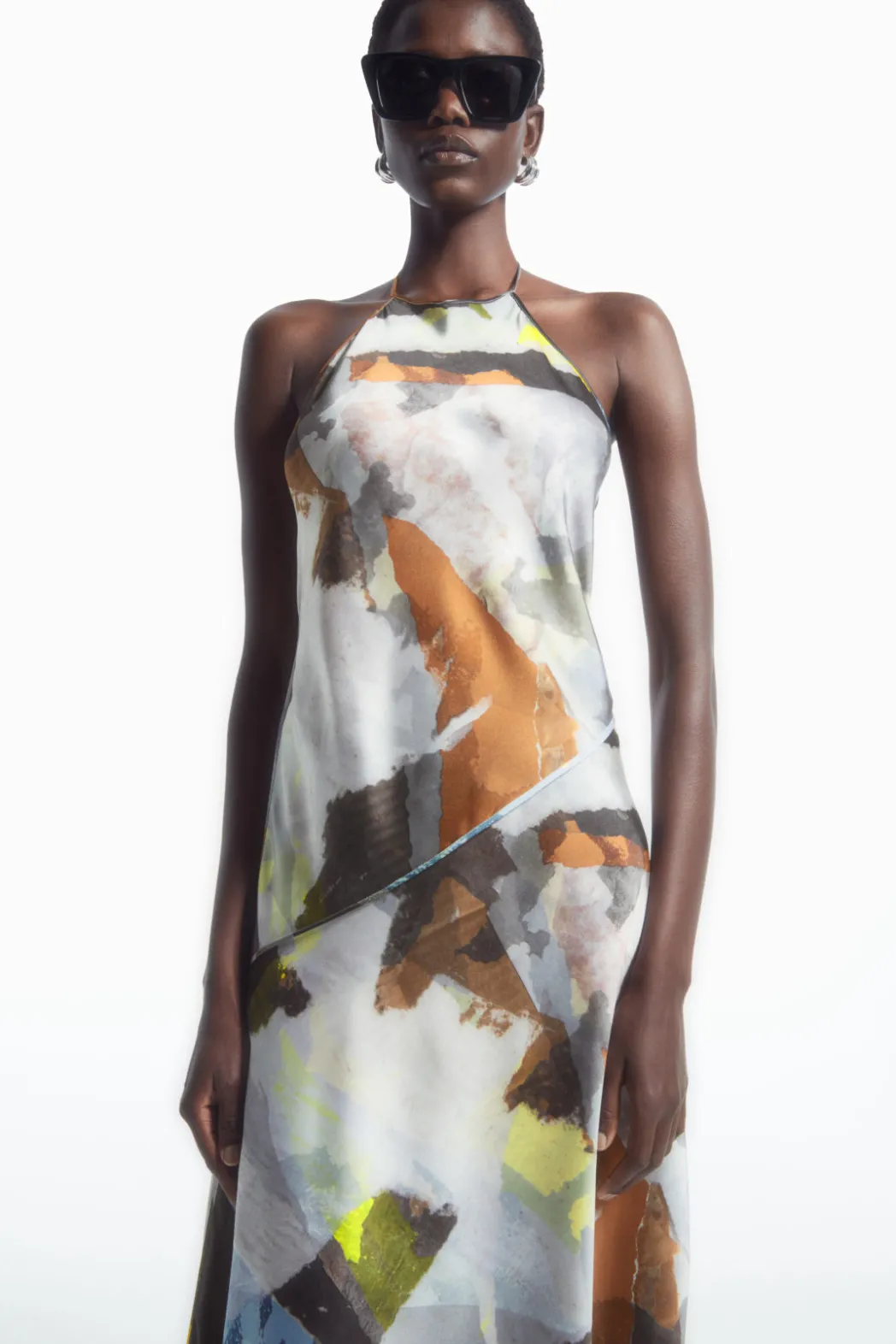 Discount COS PRINTED ASYMMETRIC MIDI DRESS LIGHT BLUE