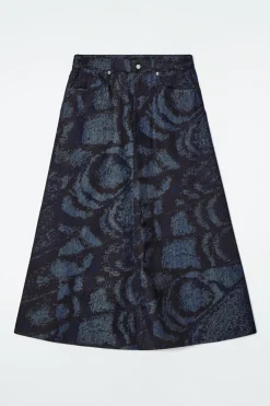 Discount COS PRINTED DENIM A-LINE MIDI SKIRT BLUE