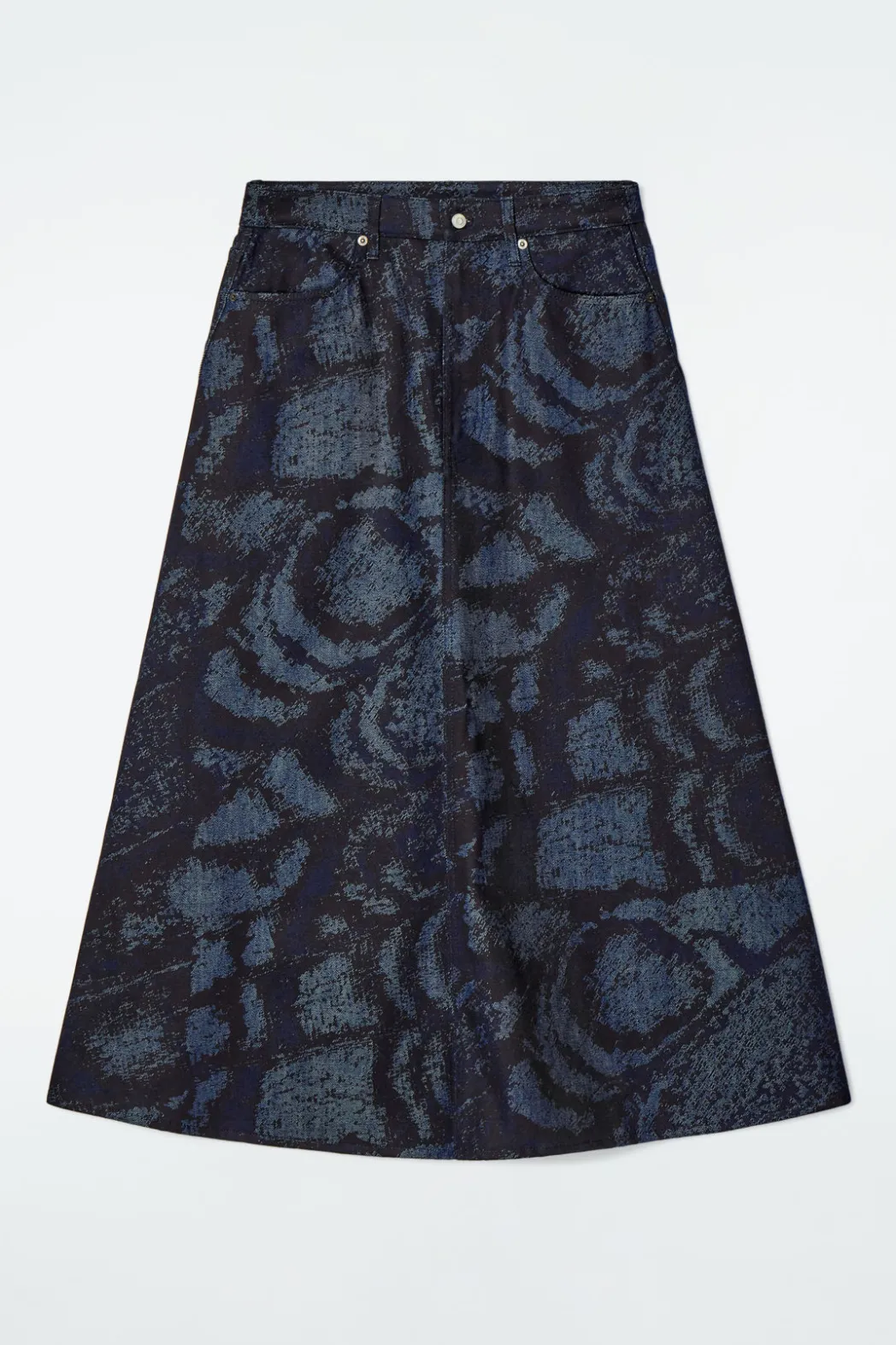 Discount COS PRINTED DENIM A-LINE MIDI SKIRT BLUE