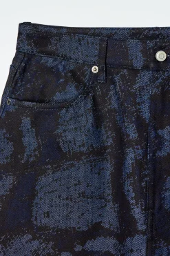 Discount COS PRINTED DENIM A-LINE MIDI SKIRT BLUE