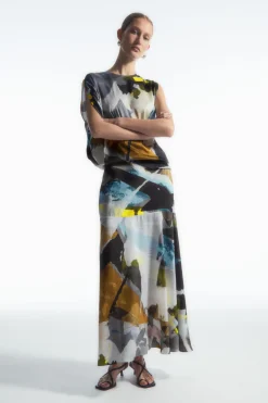 Discount COS PRINTED FLARED MAXI SKIRT MULTICOLORED