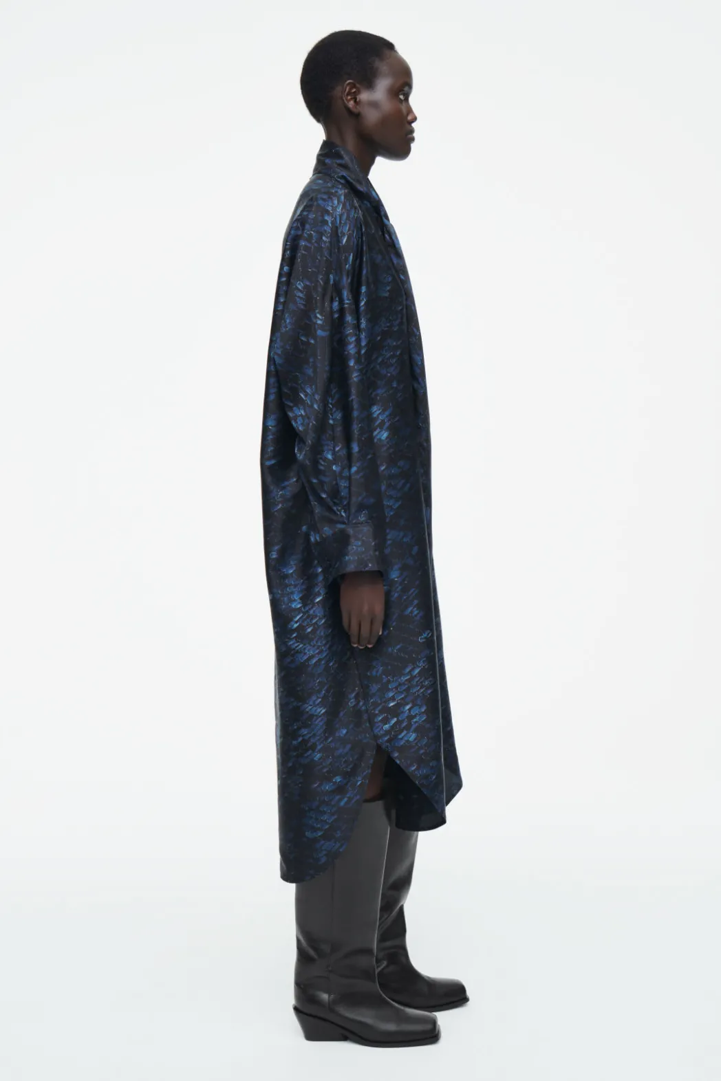 Best COS PRINTED SCARF-DETAIL MIDI DRESS BLUE