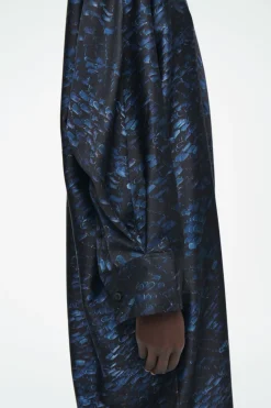 Best COS PRINTED SCARF-DETAIL MIDI DRESS BLUE