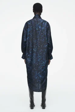 Best COS PRINTED SCARF-DETAIL MIDI DRESS BLUE