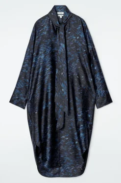 Best COS PRINTED SCARF-DETAIL MIDI DRESS BLUE
