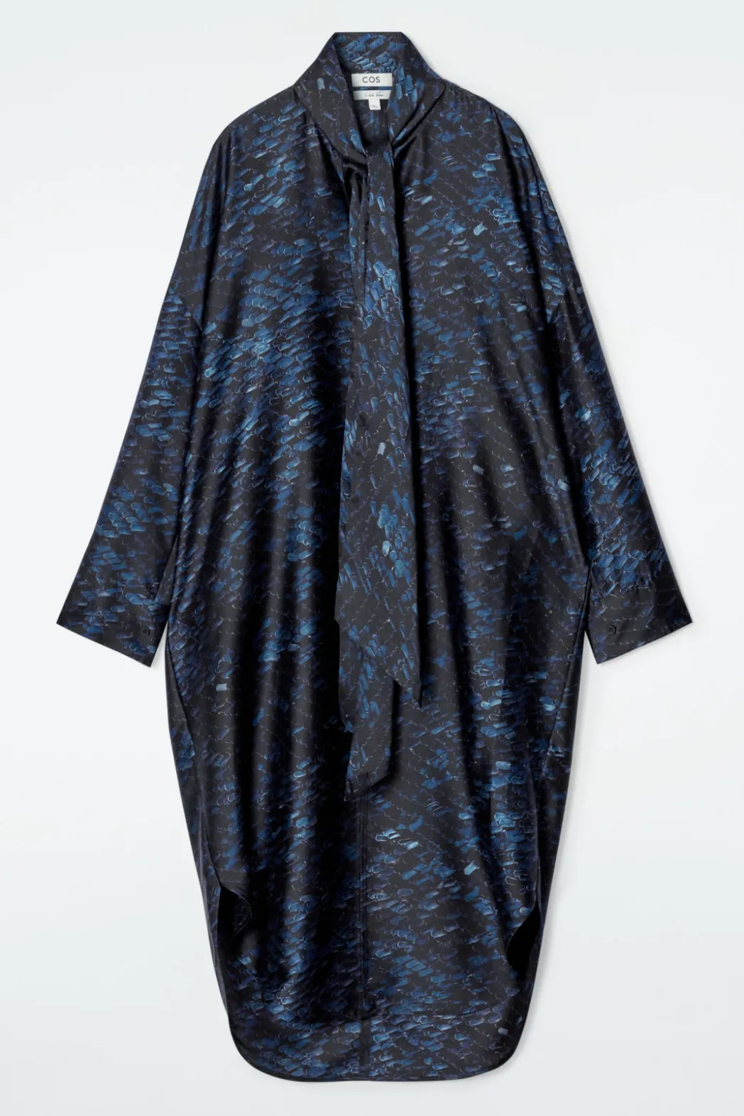 Best COS PRINTED SCARF-DETAIL MIDI DRESS BLUE