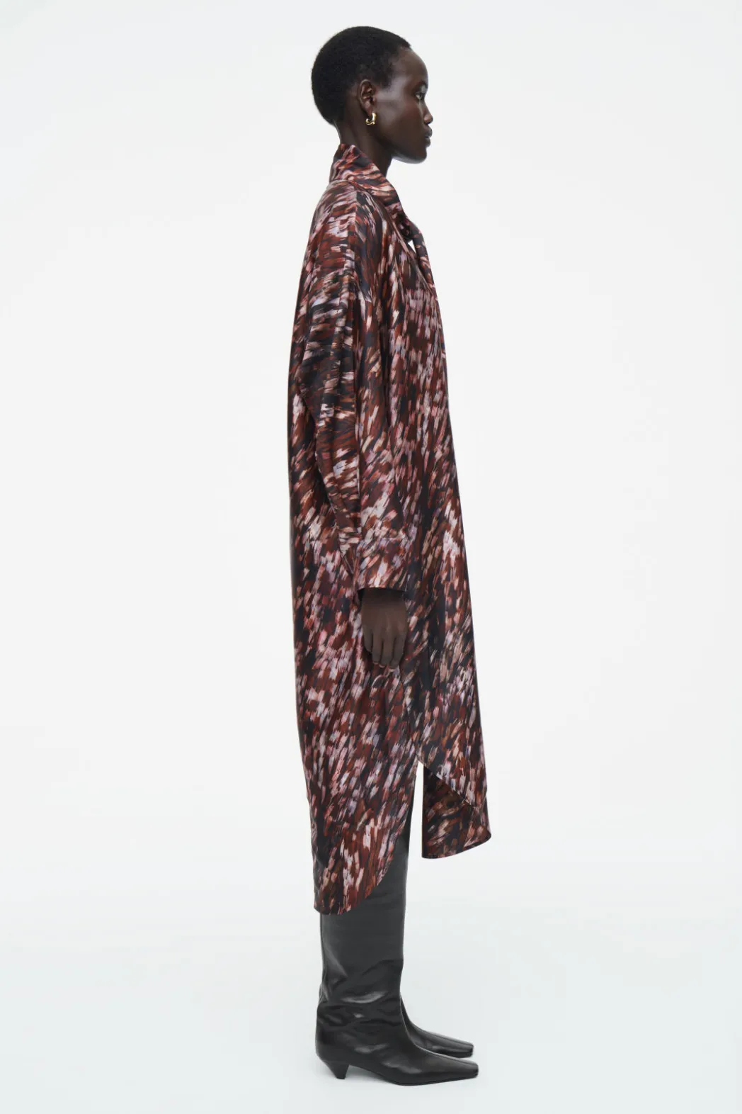 COS PRINTED SCARF-DETAIL MIDI DRESS BURGUNDY