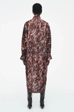 COS PRINTED SCARF-DETAIL MIDI DRESS BURGUNDY