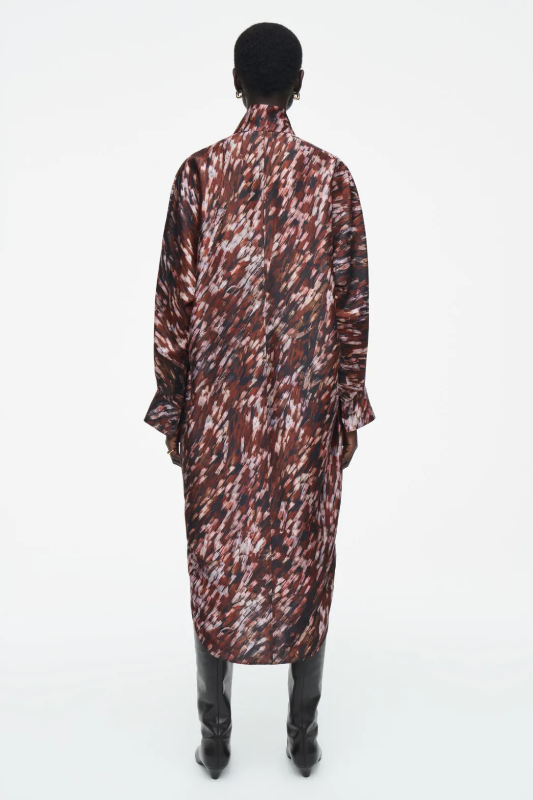 COS PRINTED SCARF-DETAIL MIDI DRESS BURGUNDY