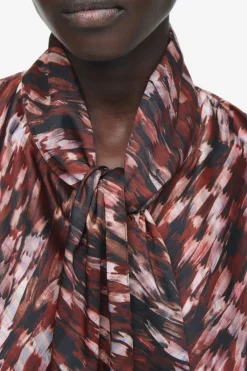 COS PRINTED SCARF-DETAIL MIDI DRESS BURGUNDY