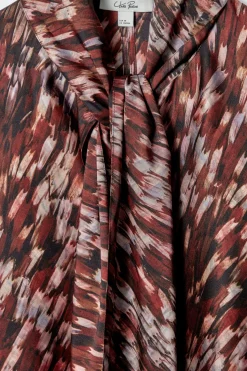 COS PRINTED SCARF-DETAIL MIDI DRESS BURGUNDY