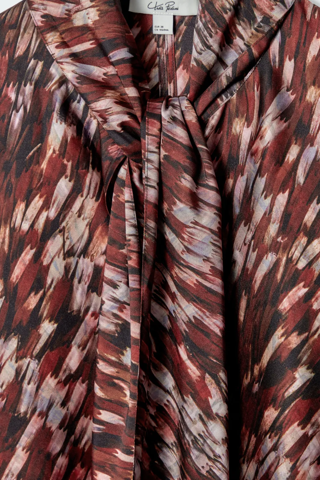 COS PRINTED SCARF-DETAIL MIDI DRESS BURGUNDY