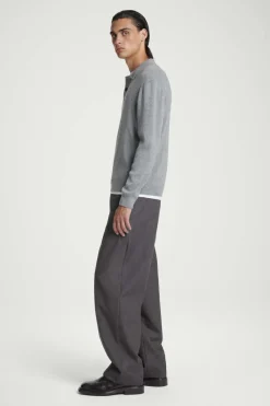 COS PURE CASHMERE POLO SHIRT GRAY MÉLANGE