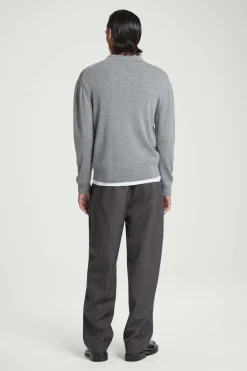 COS PURE CASHMERE POLO SHIRT GRAY MÉLANGE