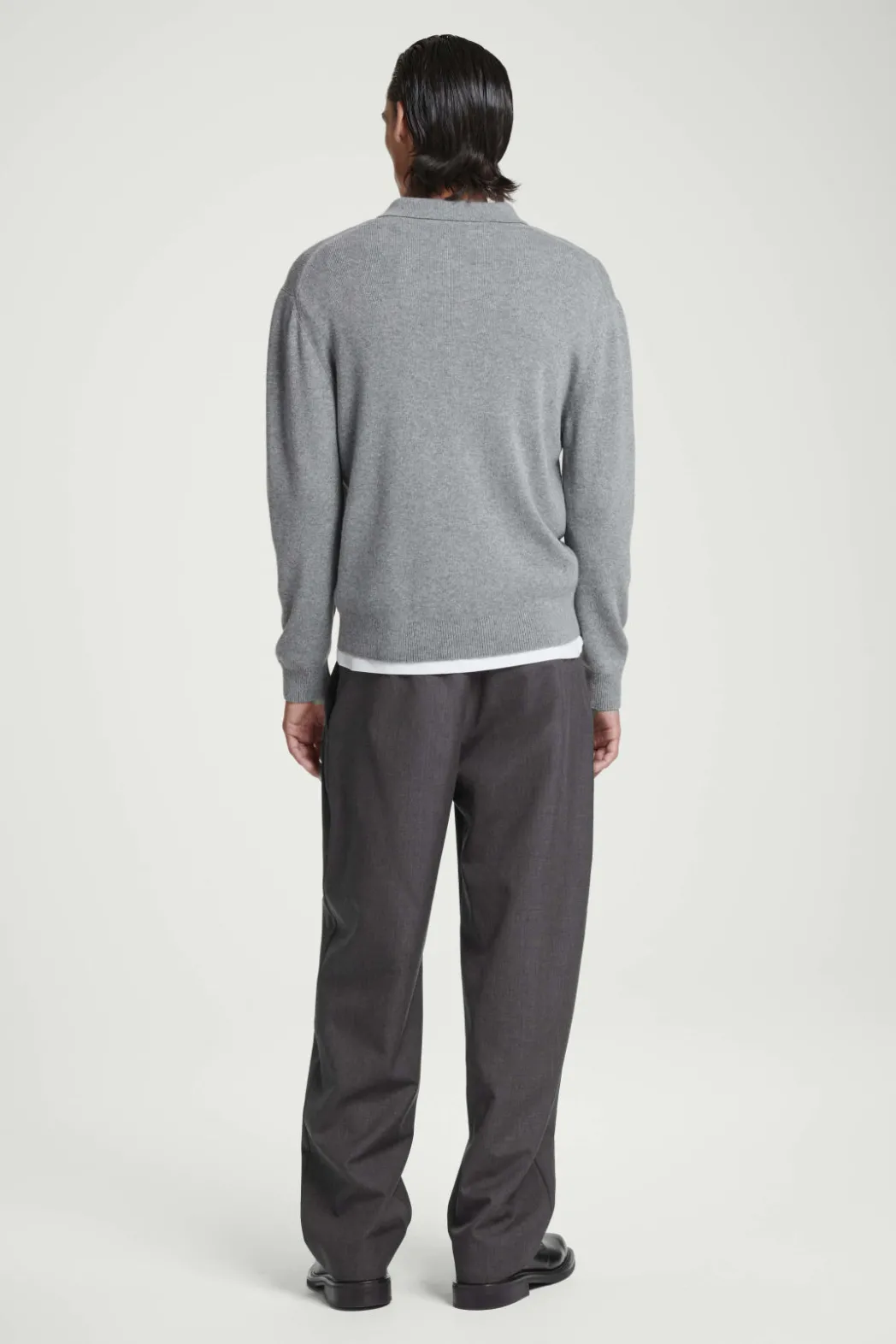 COS PURE CASHMERE POLO SHIRT GRAY MÉLANGE