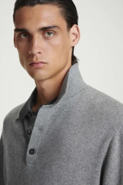 COS PURE CASHMERE POLO SHIRT GRAY MÉLANGE