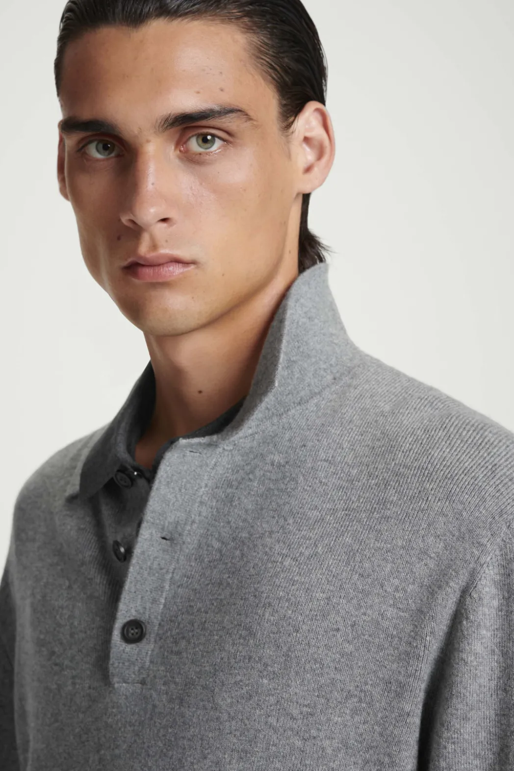 COS PURE CASHMERE POLO SHIRT GRAY MÉLANGE