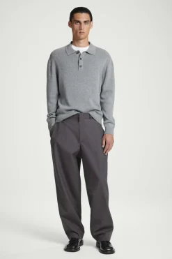 COS PURE CASHMERE POLO SHIRT GRAY MÉLANGE