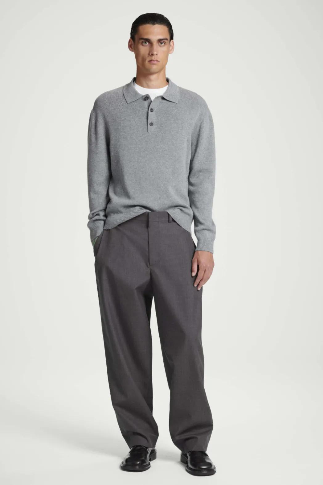COS PURE CASHMERE POLO SHIRT GRAY MÉLANGE