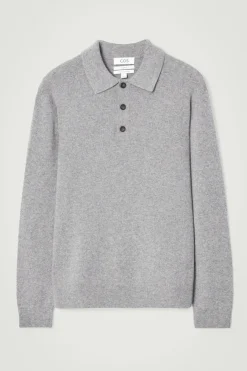 COS PURE CASHMERE POLO SHIRT GRAY MÉLANGE