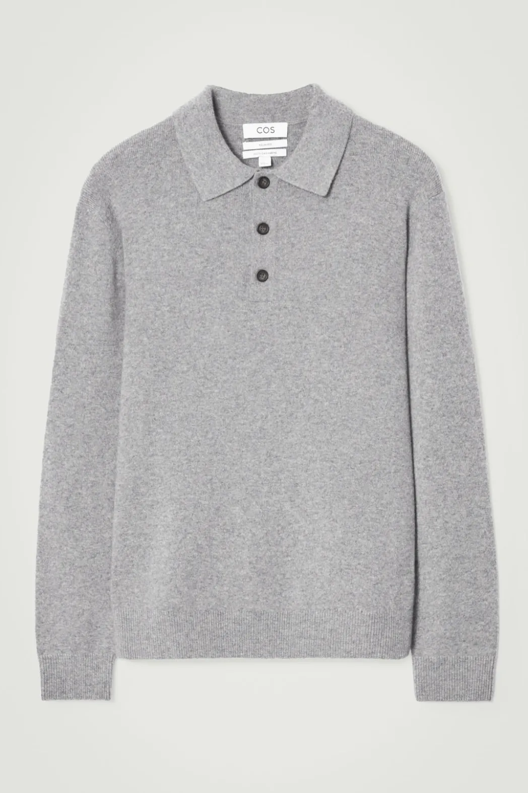 COS PURE CASHMERE POLO SHIRT GRAY MÉLANGE