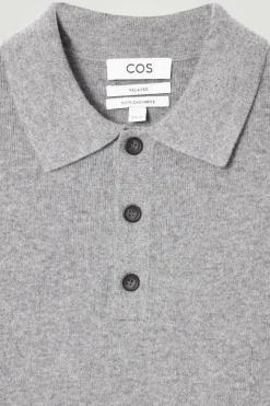 COS PURE CASHMERE POLO SHIRT GRAY MÉLANGE