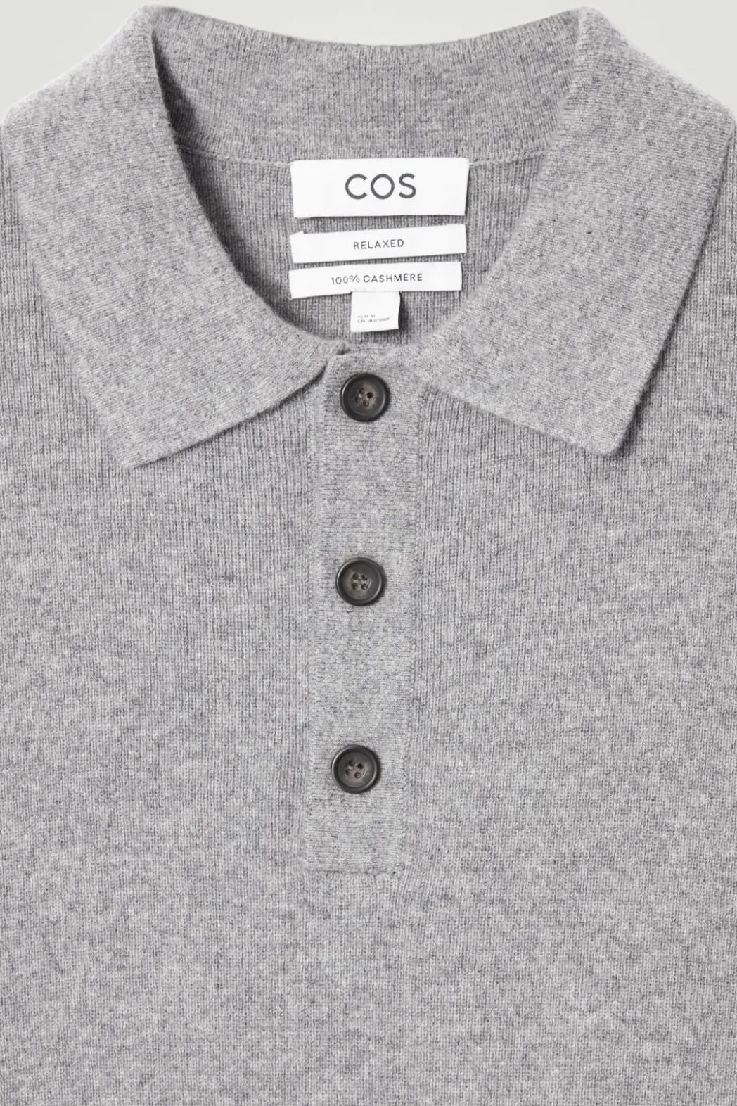 COS PURE CASHMERE POLO SHIRT GRAY MÉLANGE