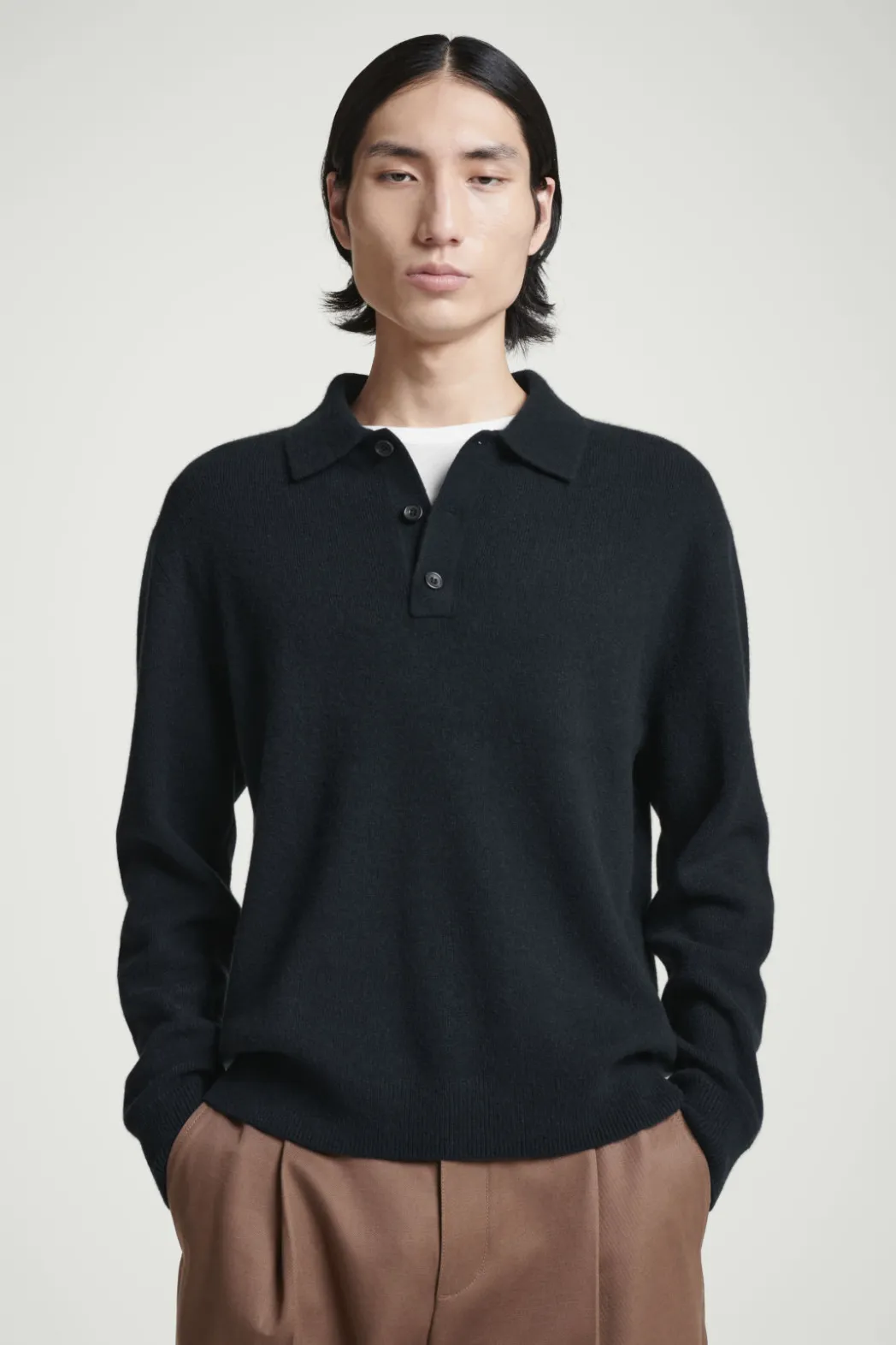 New COS PURE CASHMERE POLO SHIRT NAVY