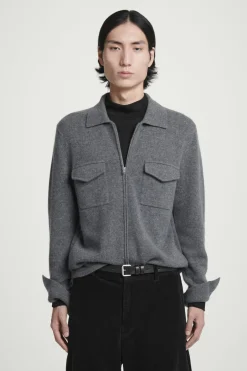 Best COS PURE CASHMERE ZIP-UP OVERSHIRT GRAY MÉLANGE
