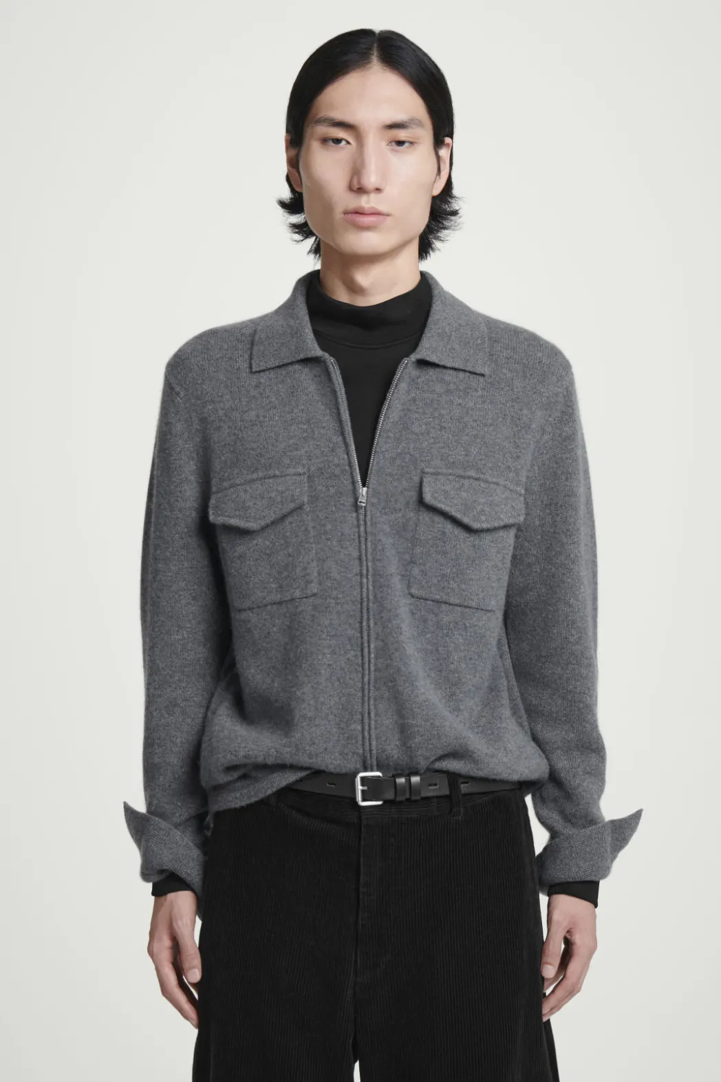 Best COS PURE CASHMERE ZIP-UP OVERSHIRT GRAY MÉLANGE
