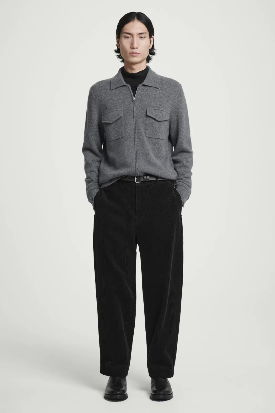 Best COS PURE CASHMERE ZIP-UP OVERSHIRT GRAY MÉLANGE