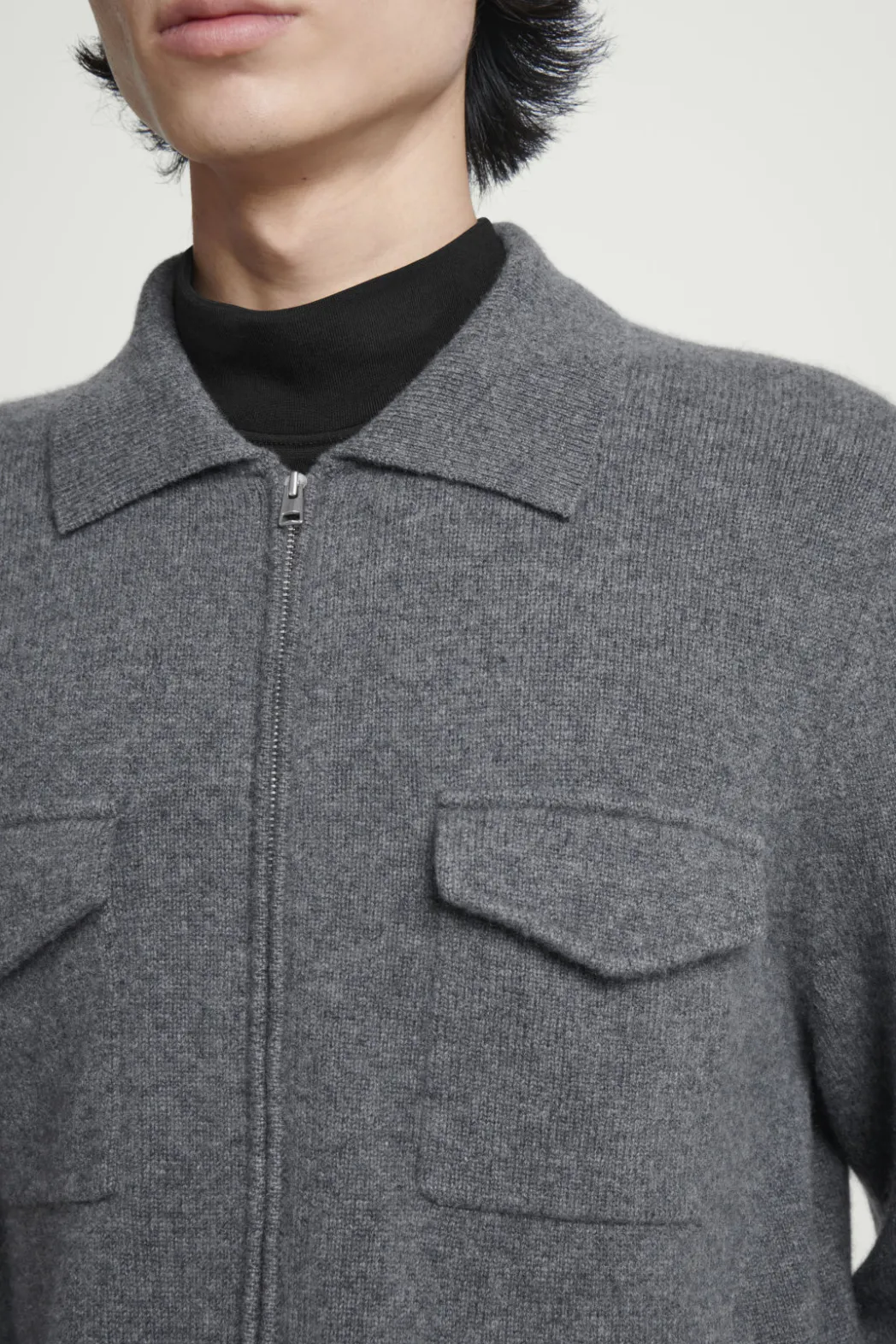 Best COS PURE CASHMERE ZIP-UP OVERSHIRT GRAY MÉLANGE
