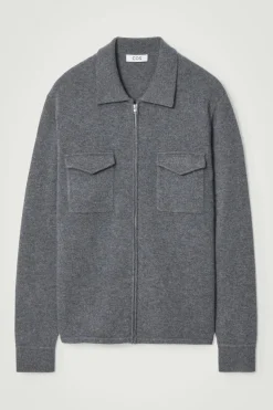 Best COS PURE CASHMERE ZIP-UP OVERSHIRT GRAY MÉLANGE