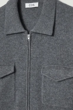 Best COS PURE CASHMERE ZIP-UP OVERSHIRT GRAY MÉLANGE