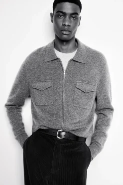 Best COS PURE CASHMERE ZIP-UP OVERSHIRT GRAY MÉLANGE