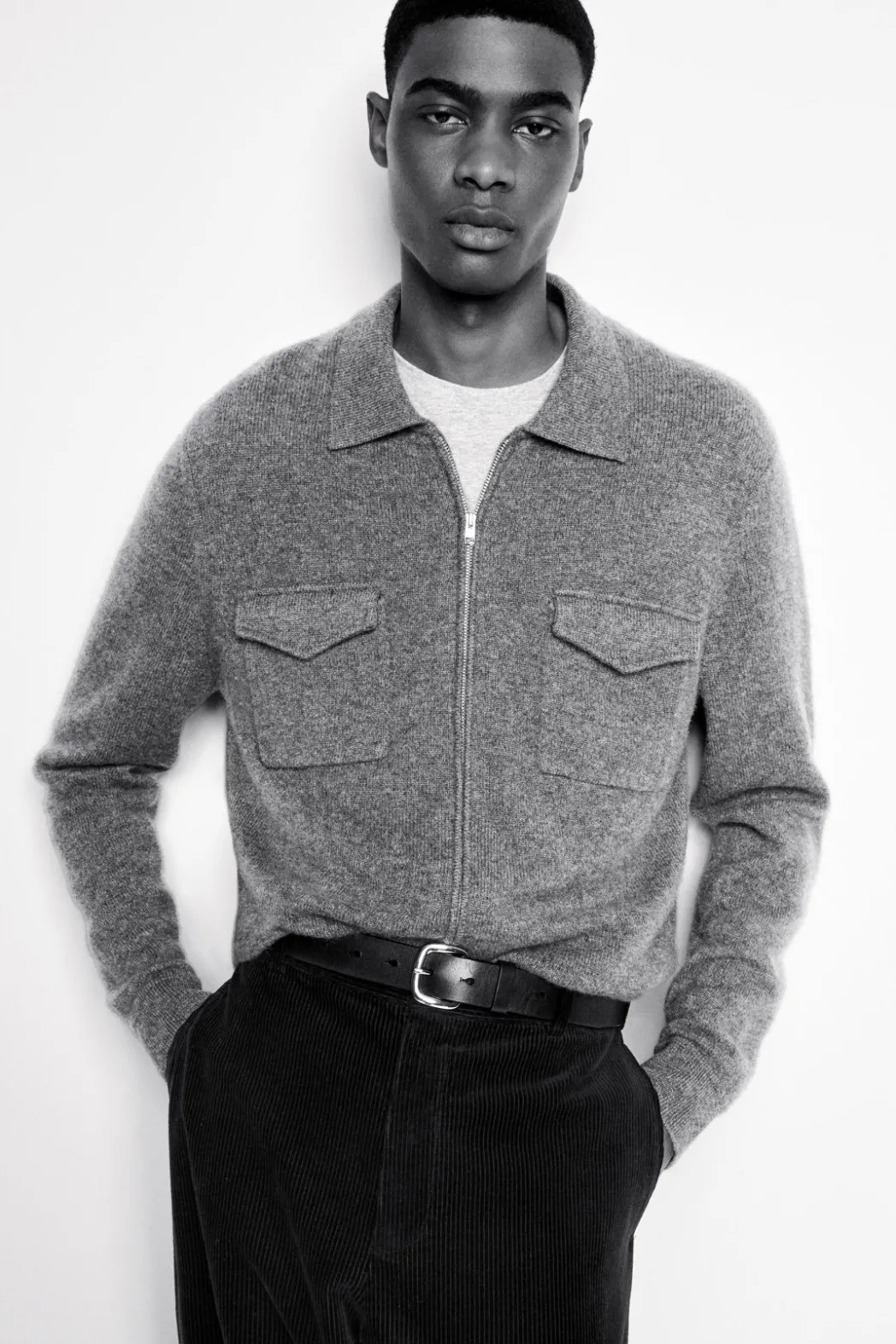 Best COS PURE CASHMERE ZIP-UP OVERSHIRT GRAY MÉLANGE