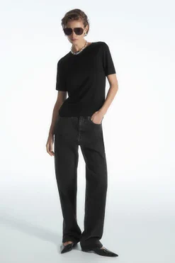 Outlet COS PURE SILK T-SHIRT BLACK