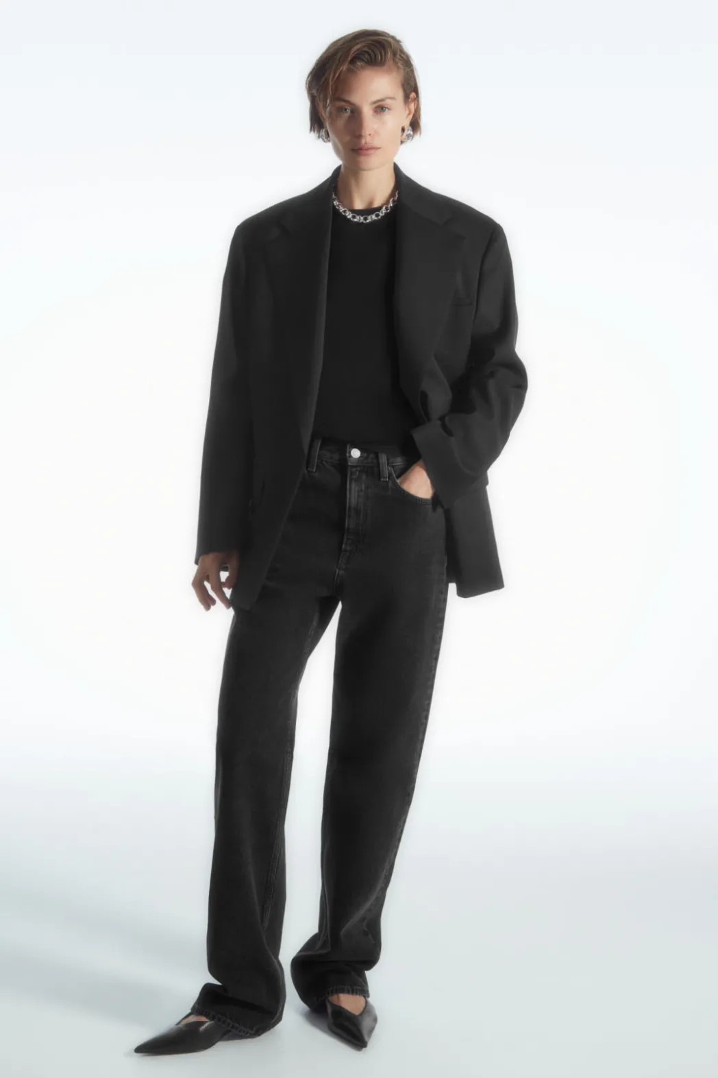 Outlet COS PURE SILK T-SHIRT BLACK