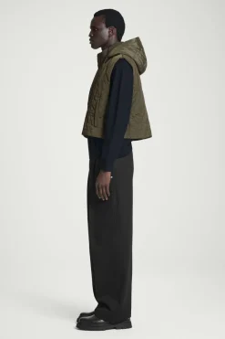 Best COS QUILTED HOODED HYBRID VEST DARK GREEN