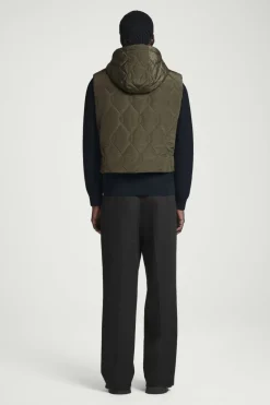 Best COS QUILTED HOODED HYBRID VEST DARK GREEN