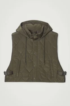 Best COS QUILTED HOODED HYBRID VEST DARK GREEN