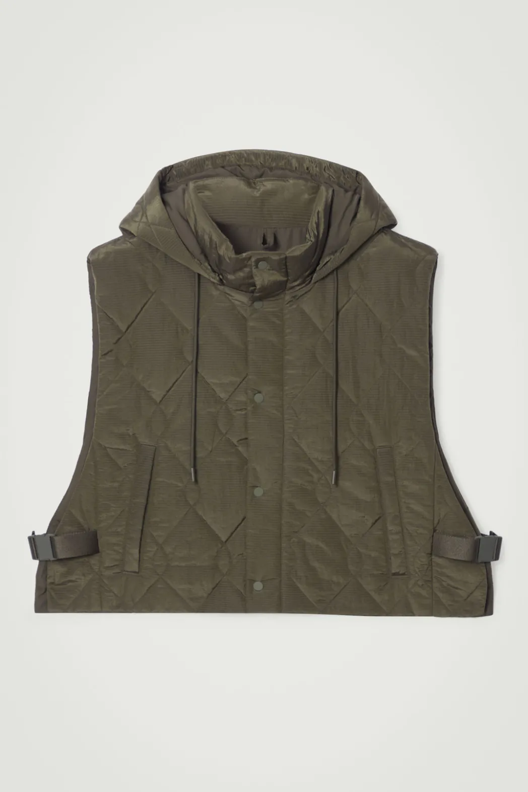 Best COS QUILTED HOODED HYBRID VEST DARK GREEN